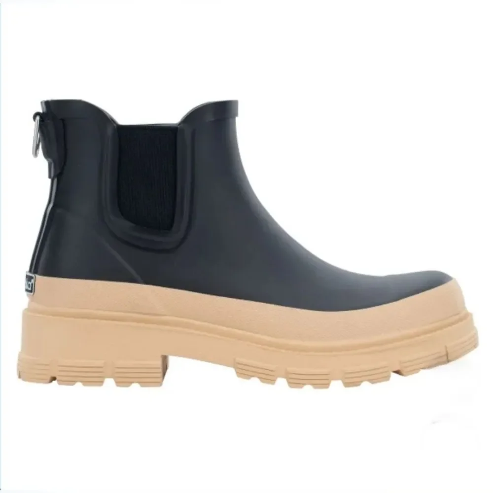 Chooka Women's Dual Tone Waterproof Rubber Rain Boot Black Tan NIB Size 9 - Picture 3 of 6